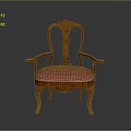 Classic Wooden Armchair With Pink Checkered Upholstered Seat And Carved Details