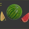 Fresh Whole Watermelon With Red Flesh And Green Striped Slices On Gray Background