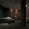 Modern SPA Sauna Room Interior With Massage Bed Bathtub And Circular Painting