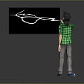 Person In Green Plaid Shirt Drawing Eyeglasses On Black Board With White Marker