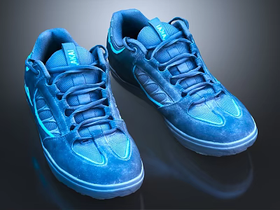 Blue Lace Up Sneakers with Neon Accents Suede Upper Thick Sole Casual Sporty Style 3d model