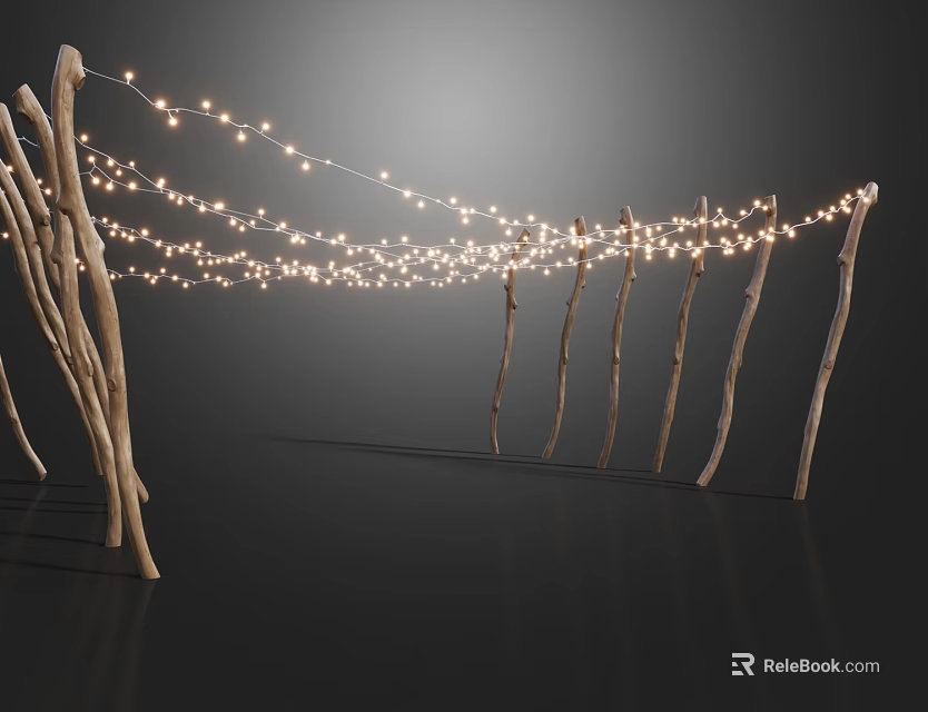 Hanging Decorative Lights On Natural Branch Structure With Warm Glowing Ambiance 3d model 