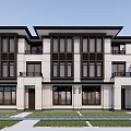 Modern Townhouse Exterior Design With Stone Siding Large Windows And Balconies