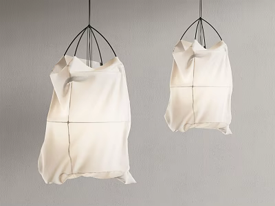Two Modern Pendant Lights With White Pleated Fabric Shades And Black Metal Frames 3d model