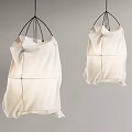 Two Modern Pendant Lights With White Pleated Fabric Shades And Black Metal Frames