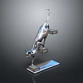 Silver Cat Sculpture Standing Gracefully on Stacked Platforms Decorative 3d model