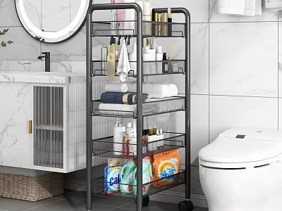 Multilayer Bathroom Storage Rack With Wheels For Toiletries Towels And Laundry Supplies 3d model