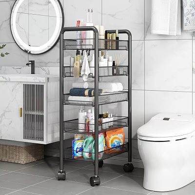 Multilayer Bathroom Storage Rack With Wheels For Toiletries Towels And Laundry Supplies 3d model