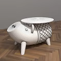 Pig Shaped White Round Side Table With Diamond Quilted Body On Wooden Floor