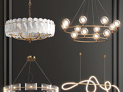 Modern Chandeliers With Glass Elements Gold Frame And Circular Artistic Design 3d model