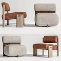 Modern Single Sofa with Beige Brown Fabric and Wooden Legs Minimalist Design