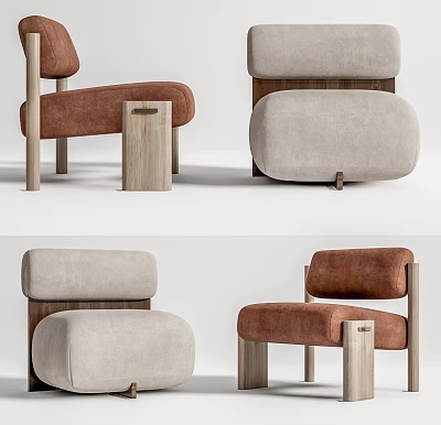 Modern Single Sofa with Beige Brown Fabric and Wooden Legs Minimalist Design 3d model