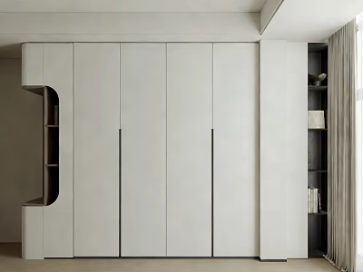 Modern White Wardrobe Interior Design With Panel Doors And Side Open Shelves 3d model