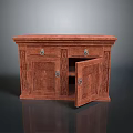 Antique Wooden Cabinet With Ornate Carved Details Drawer And Open Door