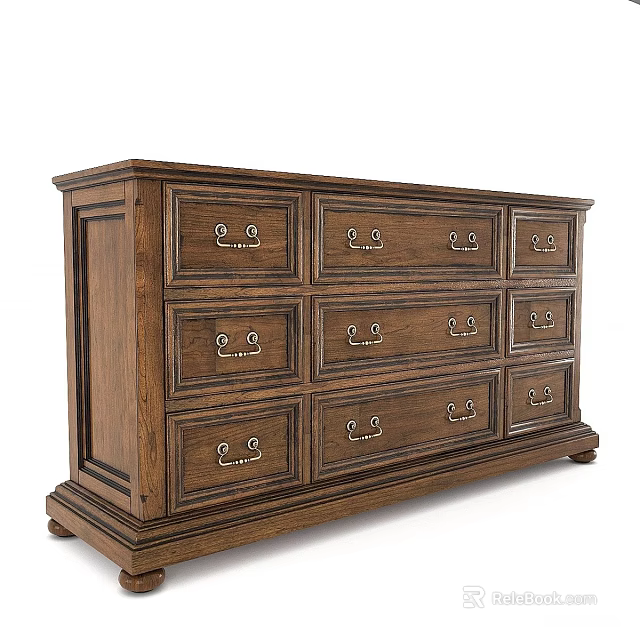 Classic Wooden Entryway Cabinet Sideboard With Multiple Drawers And Metal Handles 3d model 