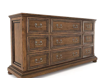 Classic Wooden Entryway Cabinet Sideboard With Multiple Drawers And Metal Handles 3d model