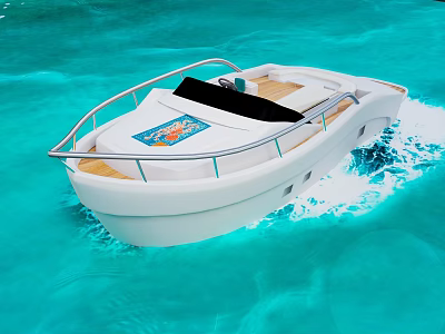 White Yacht Sailing On Turquoise Sea Water 3d model