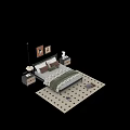 Bedroom Interior Design With Wooden Bed Pillows Area Rug Wall Paintings And Pendant Light
