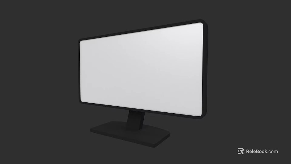 Modern Computer Monitor With White Screen And Black Frame Stand 3d model 