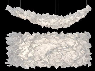 Modern Exhibition Hall Ceiling Design with White Ruffled Pendant Lighting Fixtures 3d model