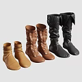 Stylish Leather Boots in Brown and Black with Straps Buckles and Folded Cuffs