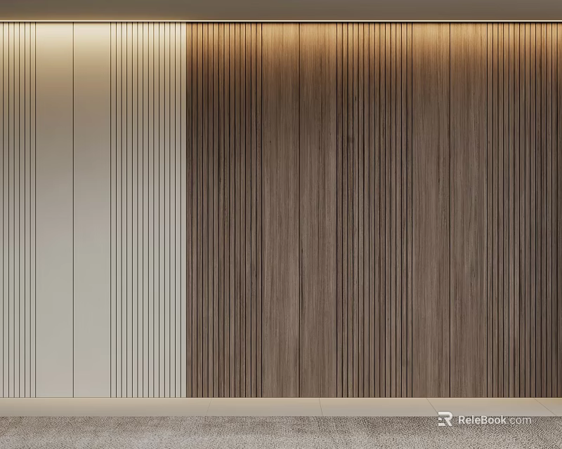 Modern Wooden Wall Paneling With Vertical Striped Two Tone Interior Design 3d model 