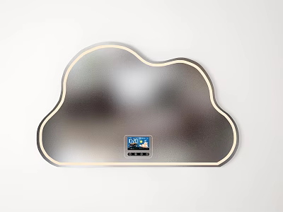 Cloud Shaped Decorative Wall Mirror With Gold Frame And Small Logo Tag On Surface 3d model