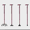 Medical Device Red Adjustable Walking Crutches With Various Stable Base Designs For Support 3d model