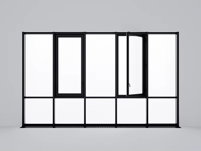 Modern Glass Window Structure With Black Frame Multiple Panes And Open Panel 3d model