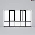Modern Glass Window Structure With Black Frame Multiple Panes And Open Panel 3d model
