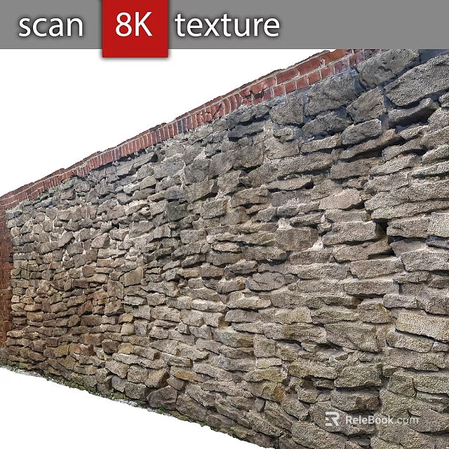 Rustic Layered Stone Wall With Red Brick Top Layer Exterior 3d model 