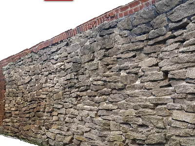 Rustic Layered Stone Wall With Red Brick Top Layer Exterior 3d model