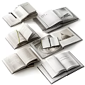 Collection of Open Books And Magazines With Stacked Layouts And Varied Pages
