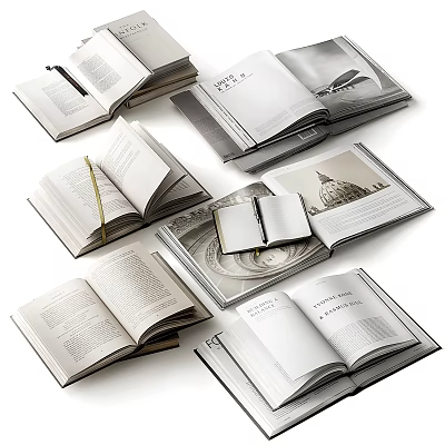 Collection of Open Books And Magazines With Stacked Layouts And Varied Pages 3d model