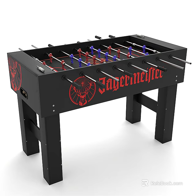 Black Foosball Table with Red Logo Player Figures and Stable Structure for Indoor Game Rooms 3d model 