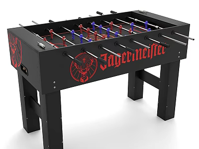 Black Foosball Table with Red Logo Player Figures and Stable Structure for Indoor Game Rooms 3d model