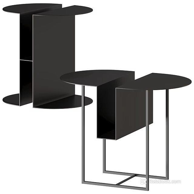 Modern Black Corner Table With Round Top And Sleek Metal Legs Design 3d model 