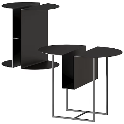 Modern Black Corner Table With Round Top And Sleek Metal Legs Design 3d model