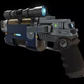 Futuristic Sci Fi Weapon with Scope Magazine Glowing Blue Light and Mechanical Structure