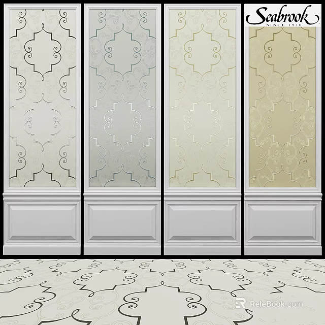 Ornate Decorative Room Dividers With Intricate Patterns And White Base Trim 3d model 
