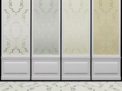 Ornate Decorative Room Dividers With Intricate Patterns And White Base Trim 3d model