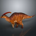 Orange Brown Dinosaur Figure With Red Yellow Crest Standing On Dark Background