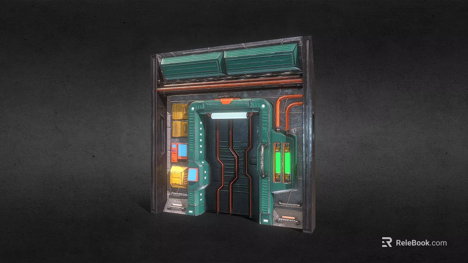Futuristic Sci Fi Door With Metal Frame Control Panel And Neon Lights 3d model 