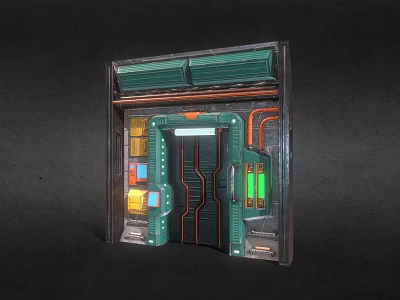 Futuristic Sci Fi Door With Metal Frame Control Panel And Neon Lights 3d model