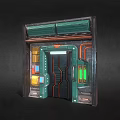 Futuristic Sci Fi Door With Metal Frame Control Panel And Neon Lights