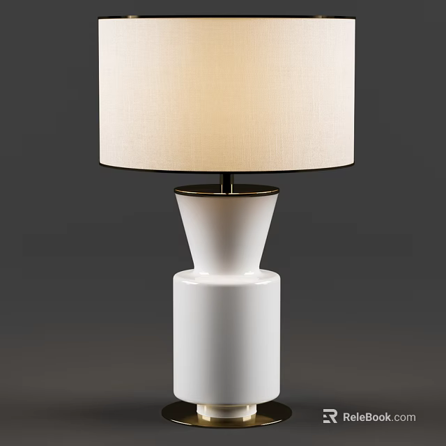 Modern Table Lamp With White Ceramic Base Beige Fabric Shade And Gold Accent 3d model 