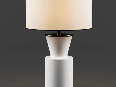 Modern Table Lamp With White Ceramic Base Beige Fabric Shade And Gold Accent 3d model