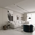 Modern Light Luxury Living Room With Curved Plush Sofa And Elegant Aesthetic Interior Design