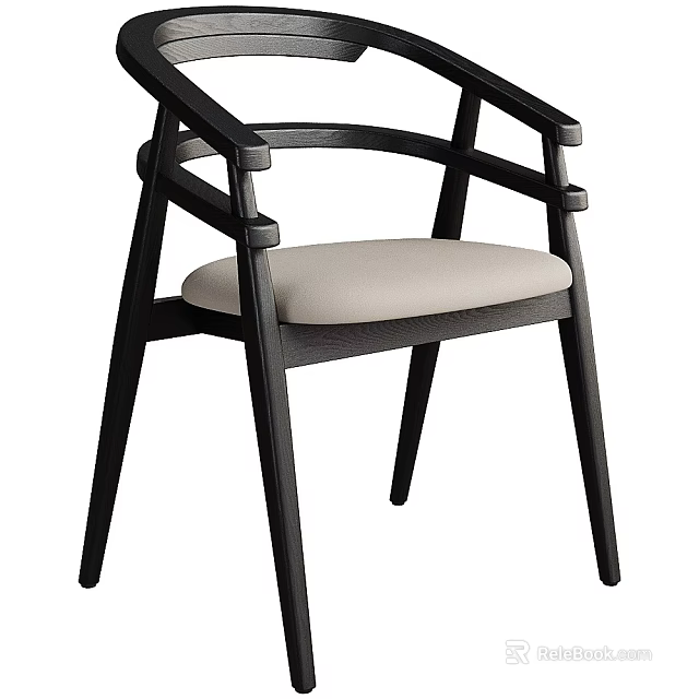 Modern Black Frame Dining Chair With Armrests And Light Upholstered Seat 3d model 