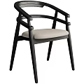Modern Black Frame Dining Chair With Armrests And Light Upholstered Seat